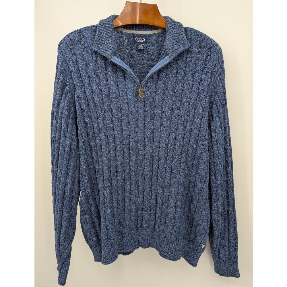 Vintage Chaps 100% Cotton Blue Cable Knit Quarter Zip Pullover Sweater Size XXL